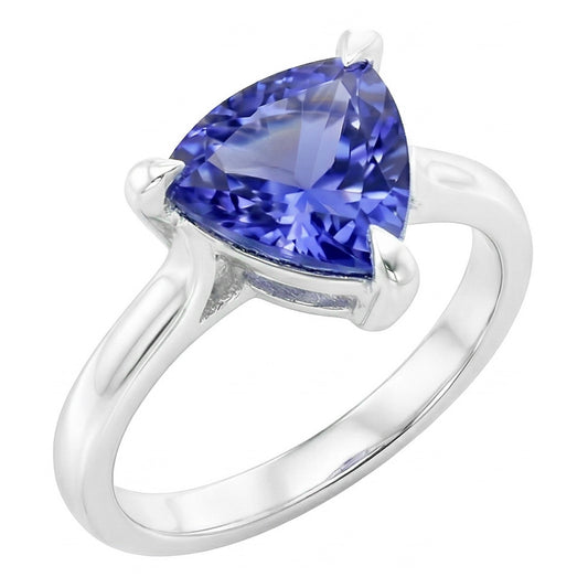 Bague Solitaire Trillion En Forme De Griffes Saphir Bleu 1.50 Carats