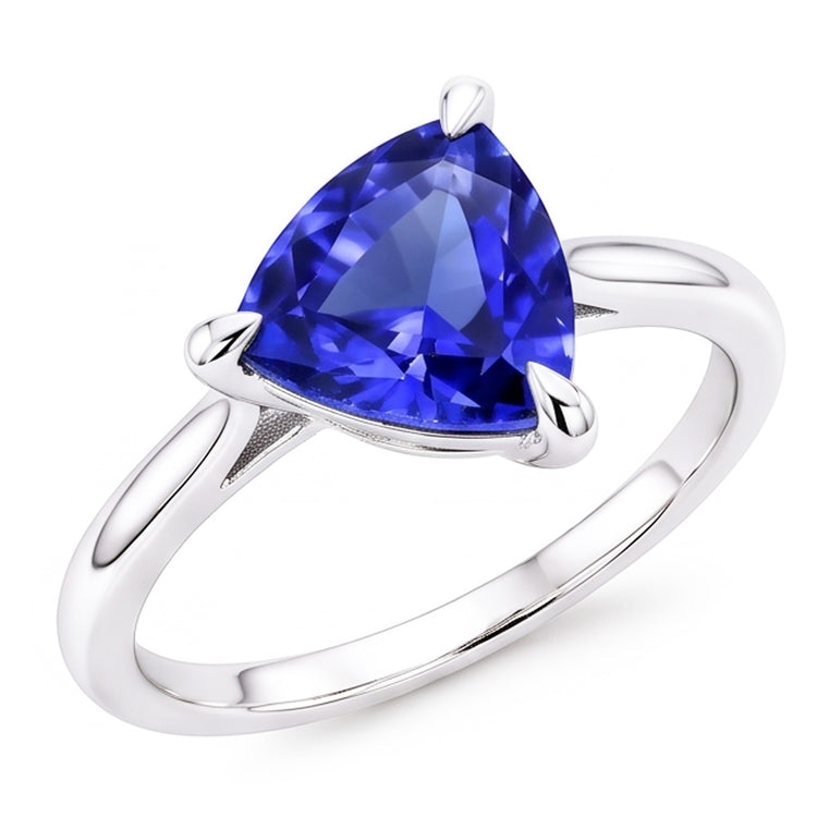 Bague Solitaire Trillion En Forme De Griffes Saphir Bleu 1.50 Carats