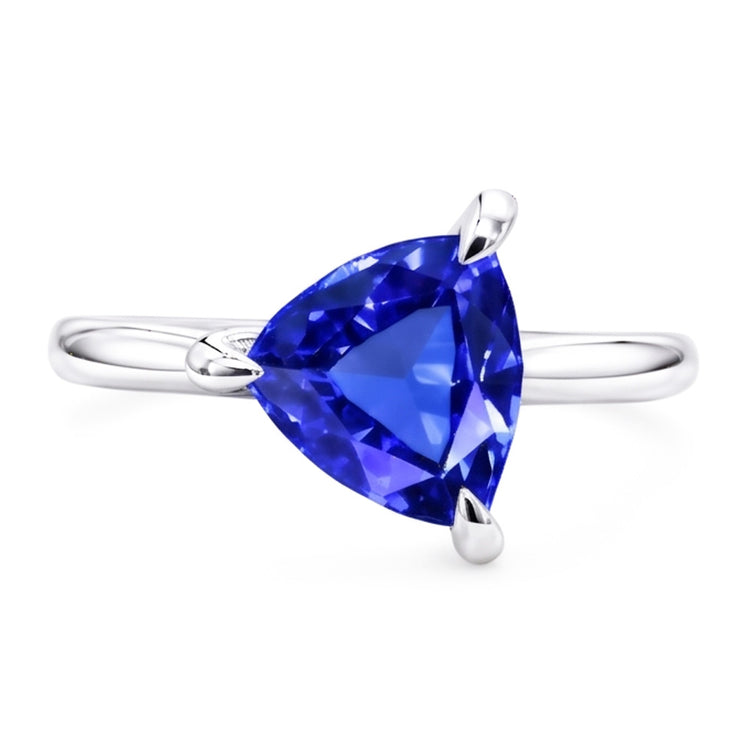 Bague Solitaire Trillion En Forme De Griffes Saphir Bleu 1.50 Carats