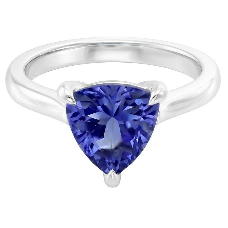 Bague Solitaire Trillion En Forme De Griffes Saphir Bleu 1.50 Carats