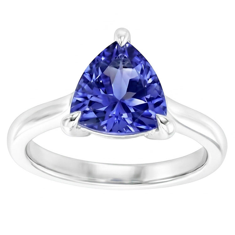 Bague Solitaire Trillion En Forme De Griffes Saphir Bleu 1.50 Carats
