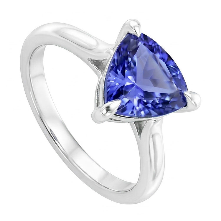 Bague Solitaire Trillion En Forme De Griffes Saphir Bleu 1.50 Carats