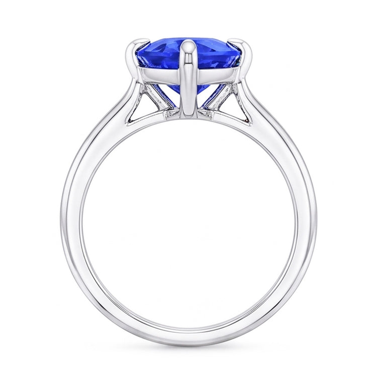 Bague Solitaire Trillion En Forme De Griffes Saphir Bleu 1.50 Carats