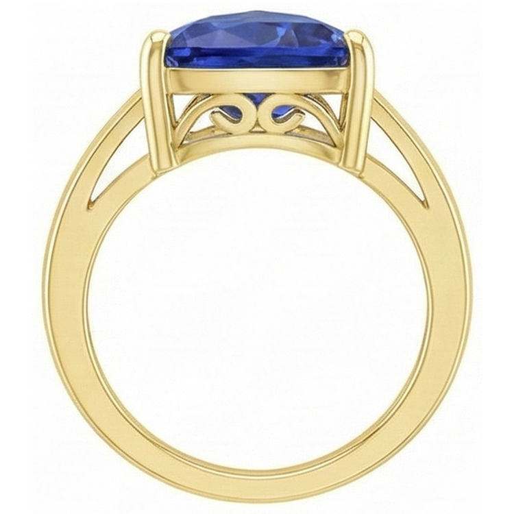 Bague Solitaire Trillion Saphir Bleu Bijoux Or Jaune 3 Carats