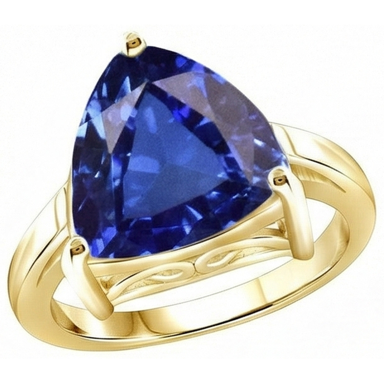 Bague Solitaire Trillion Saphir Bleu Bijoux Or Jaune 3 Carats