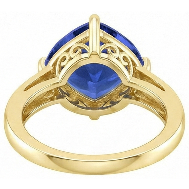 Bague Solitaire Trillion Saphir Bleu Bijoux Or Jaune 3 Carats