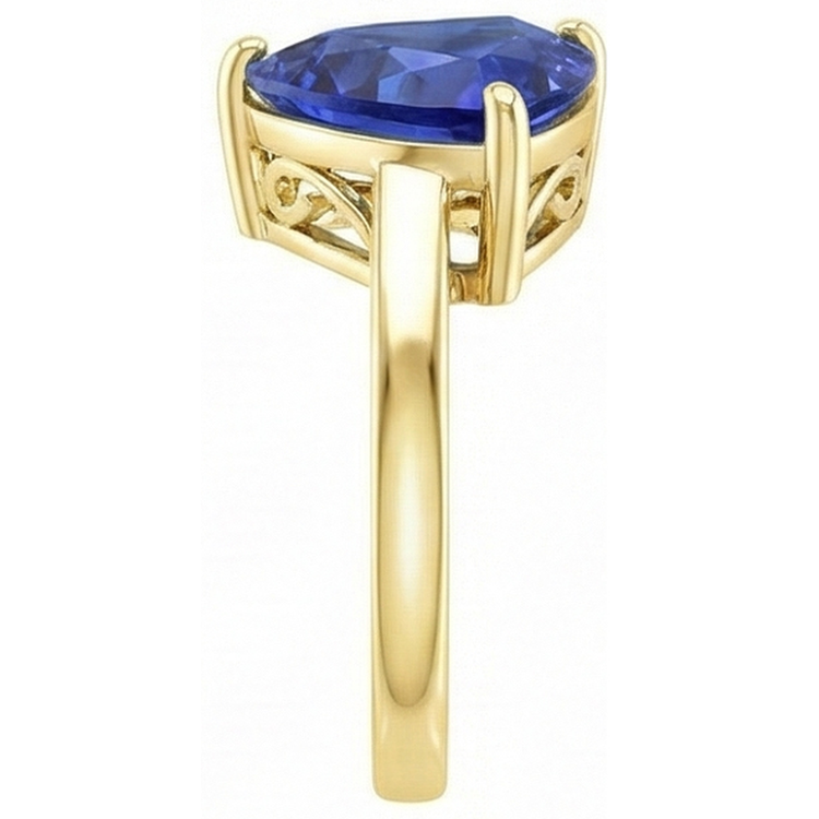 Bague Solitaire Trillion Saphir Bleu Bijoux Or Jaune 3 Carats