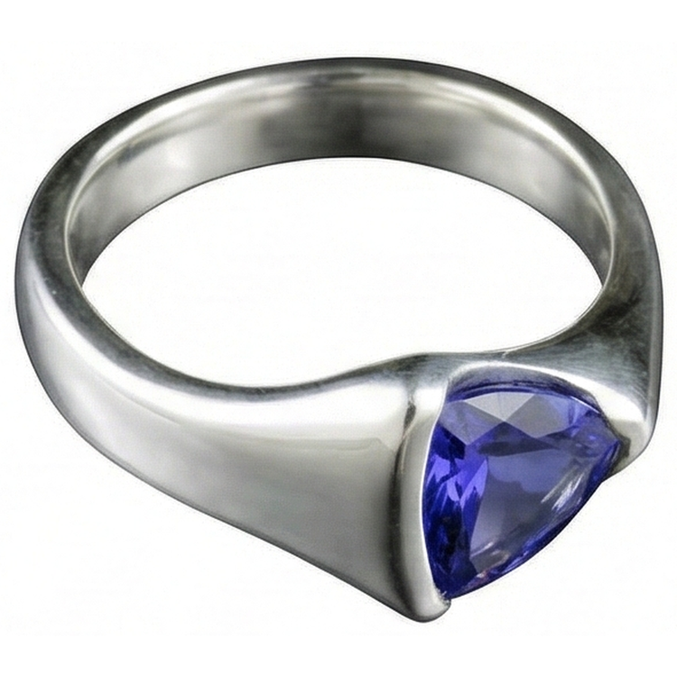 Bague Solitaire Trillion Tanzanite 1 Carat Or Blanc Nouveau