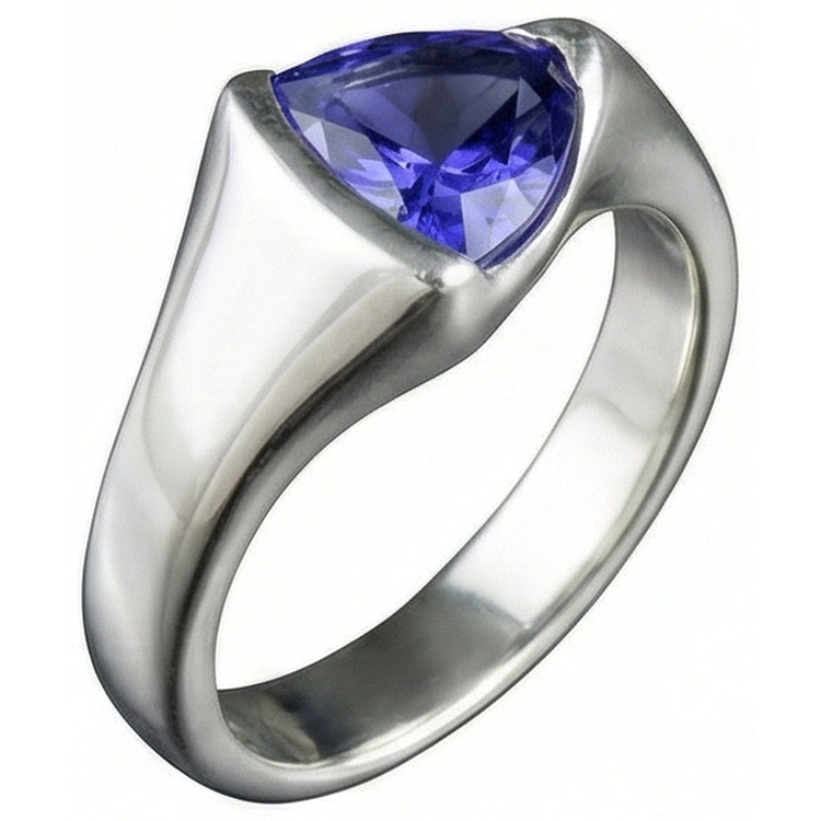 Bague Solitaire Trillion Tanzanite 1 Carat Or Blanc Nouveau