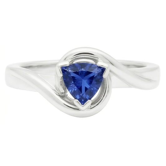 Bague Solitaire Trillion V Prong Bleu Saphir 0.50 Carats Style Torsadé