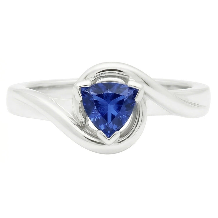 Bague Solitaire Trillion V Prong Bleu Saphir 0.50 Carats Style Torsadé