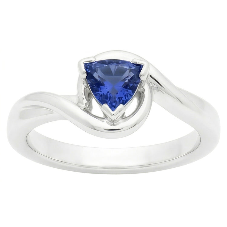 Bague Solitaire Trillion V Prong Bleu Saphir 0.50 Carats Style Torsadé