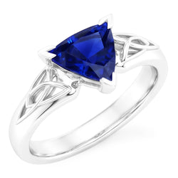 Bague Solitaire Trillion V Prong Bleu Saphir Style Antique 2 Carats