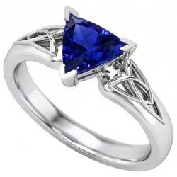 Bague Solitaire Trillion V Prong Bleu Saphir Style Antique 2 Carats