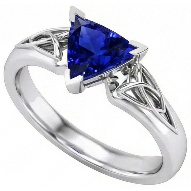 Bague Solitaire Trillion V Prong Bleu Saphir Style Antique 2 Carats