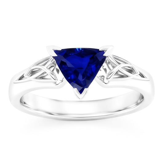 Bague Solitaire Trillion V Prong Bleu Saphir Style Antique 2 Carats