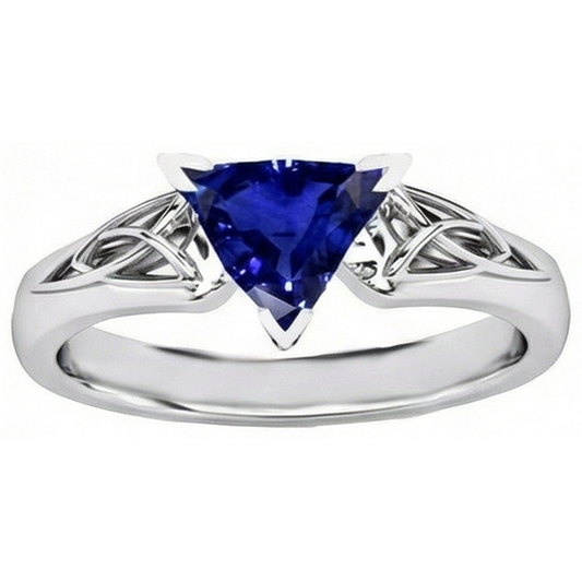 Bague Solitaire Trillion V Prong Bleu Saphir Style Antique 2 Carats