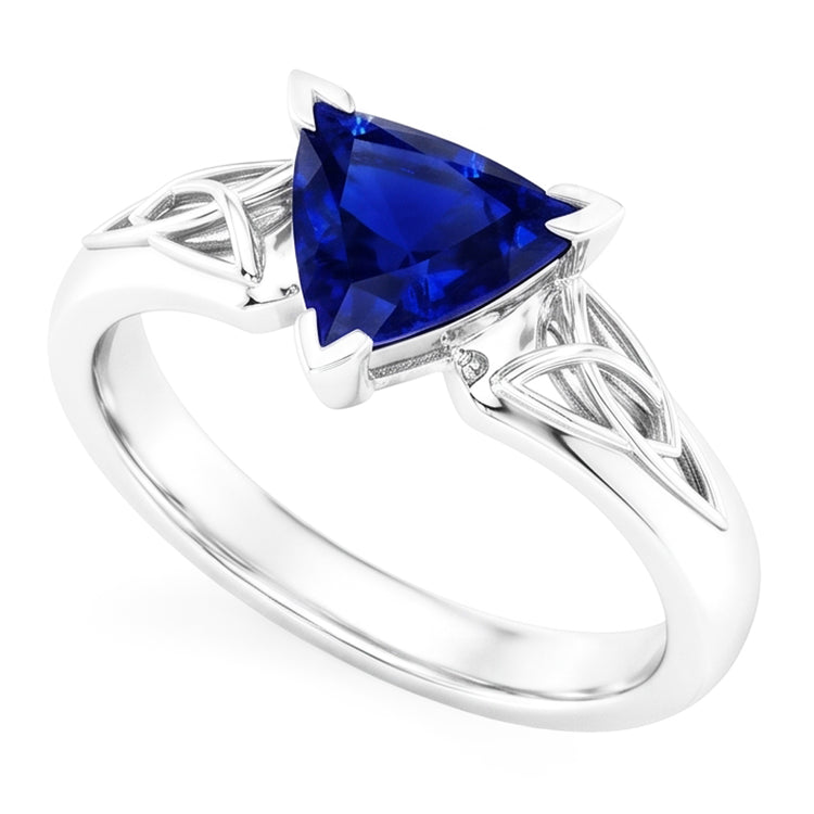 Bague Solitaire Trillion V Prong Bleu Saphir Style Antique 2 Carats