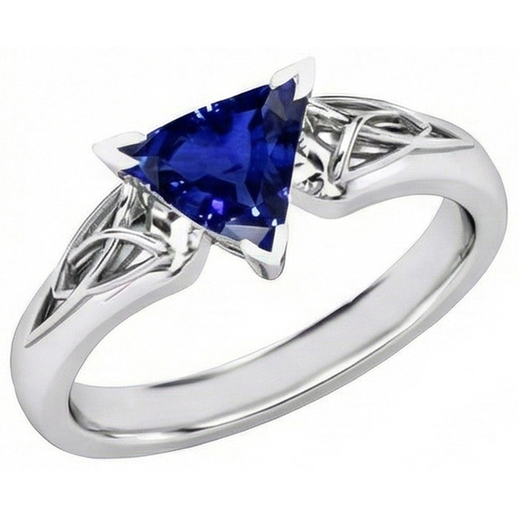 Bague Solitaire Trillion V Prong Bleu Saphir Style Antique 2 Carats