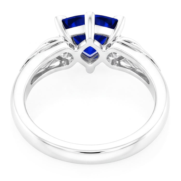 Bague Solitaire Trillion V Prong Bleu Saphir Style Antique 2 Carats
