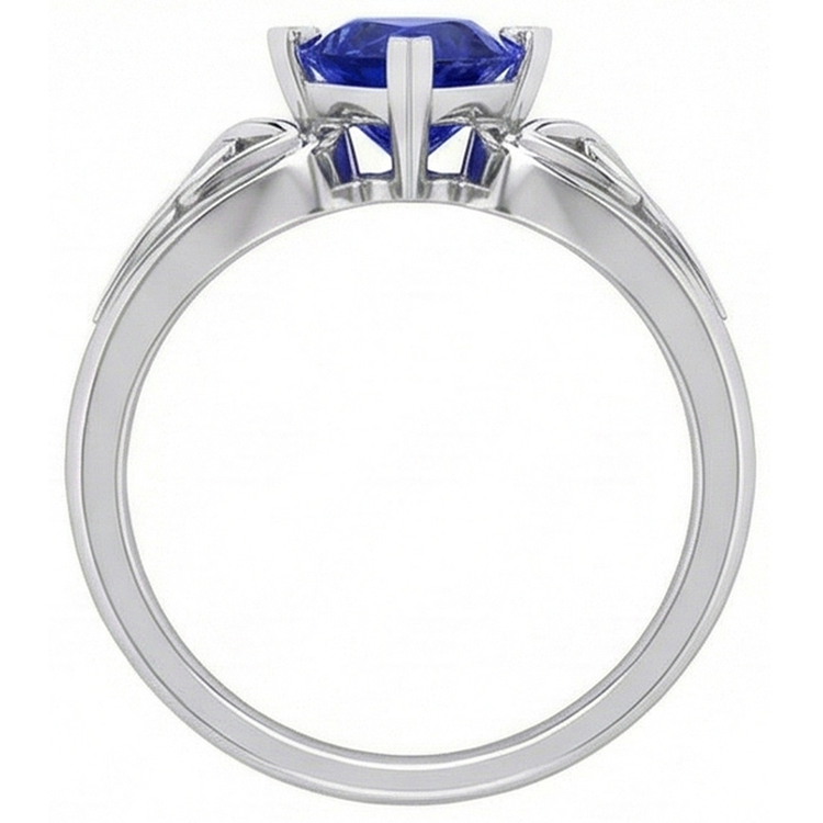 Bague Solitaire Trillion V Prong Bleu Saphir Style Antique 2 Carats