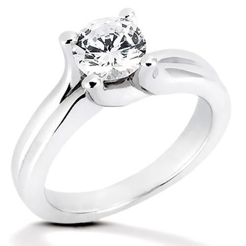 Bague Solitaire Véritable Diamant 1 Carat Style Prong Or Blanc 14K