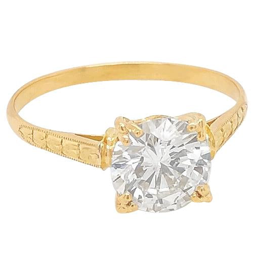 Bague Solitaire Véritable Diamant 2 Carats Millgrain Or Jaune Bijoux Femme