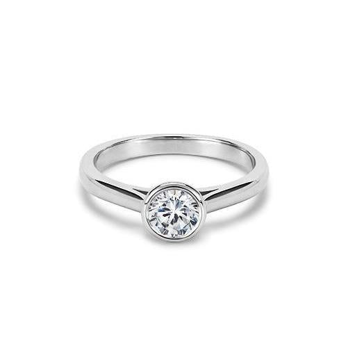 Bague Solitaire Véritable Diamant Coupe Ronde Etincelante Sertie Lunette 1.50 Ct