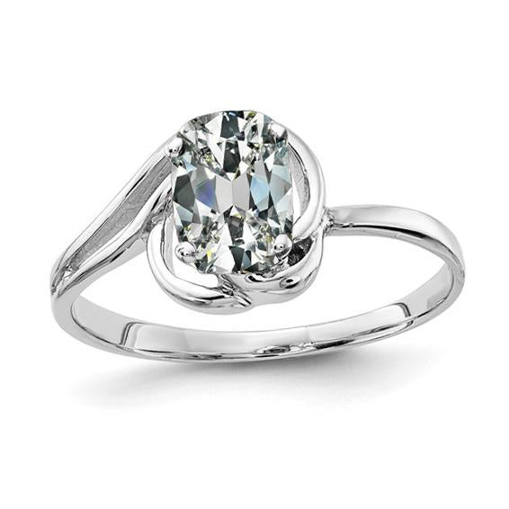 Bague Solitaire Véritable Diamant Ovale Taille Ancienne Tige Torsadée Or Blanc 3 Carats