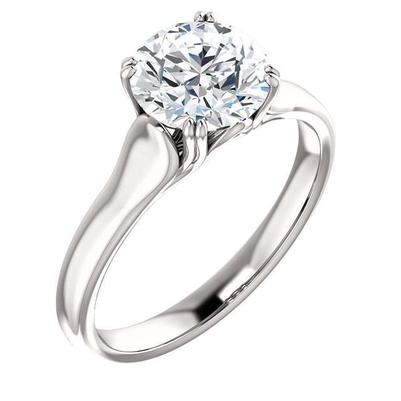 Bague Solitaire Véritable Diamant Rond 2 Carats Or Blanc 14K