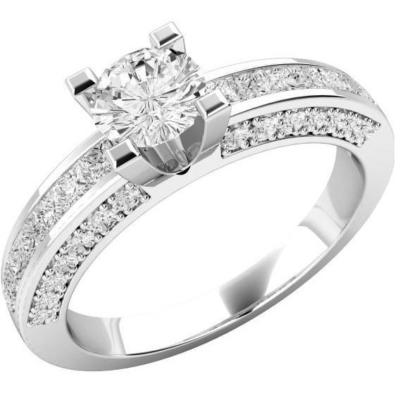 Bague Solitaire Véritable Diamant Rond Et Taille Princesse 5 Ct Avec Accents