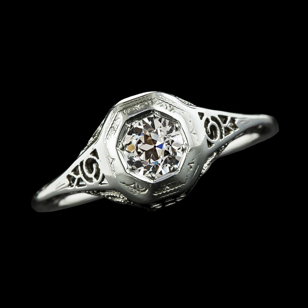 Bague Solitaire Véritable Diamant Rond Taille Ancienne Style Antique 1.25 Carats