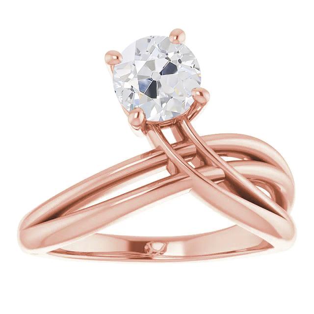Bague Solitaire Véritable Diamant Rond Taille Ancienne Torsadée Tige Fendue 2 Carats