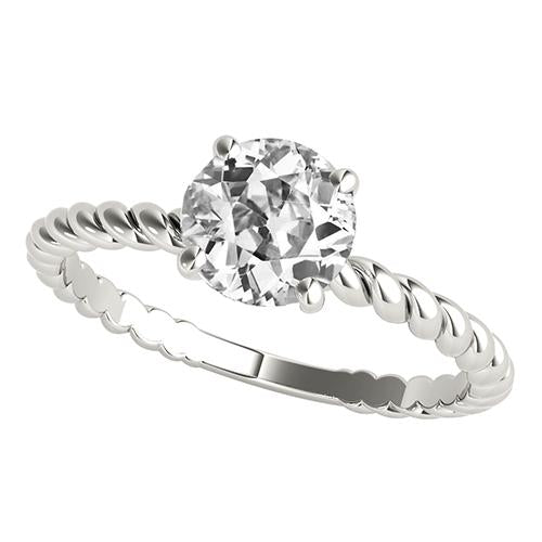 Bague Solitaire Véritable Diamant Vieux mineur Style Corde Griffe Or 2 Carats