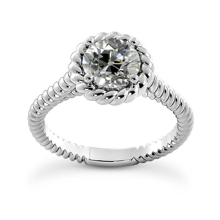 Bague Solitaire Vieux mineur Naturel Diamant Sertie Griffe Style Corde 2 Carats