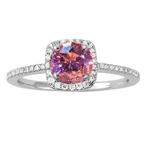 Bague Solitaire WG avec saphir rose et centre rond avec accents 1.15 ct. - HarryChadEnt.FR