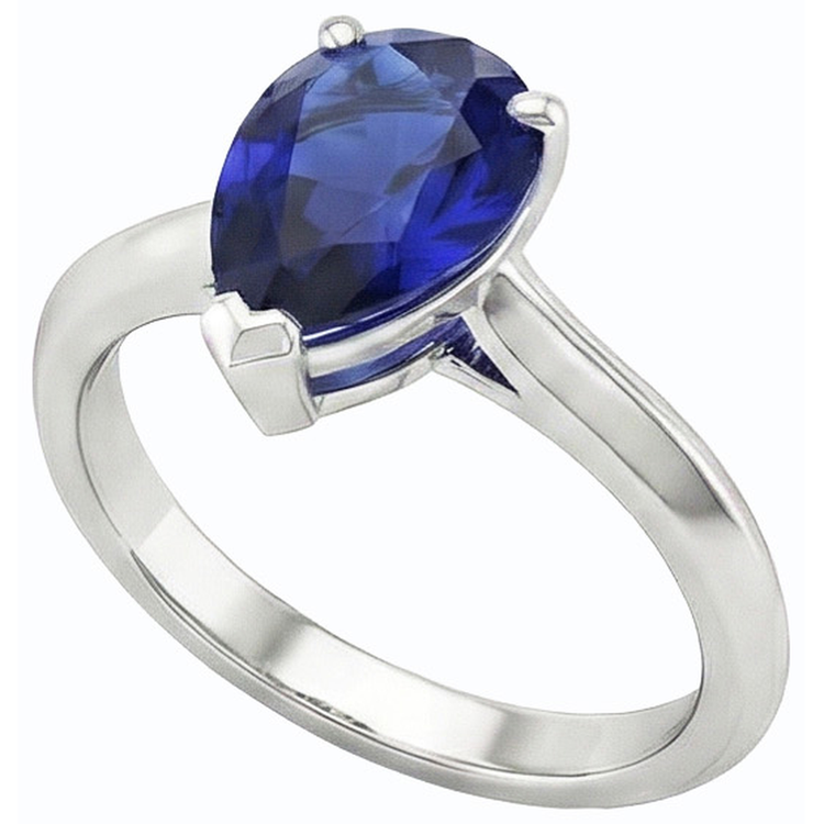 Bague Solitaire de Fiançailles Taille Poire Saphir Sri Lankais 2 Carats