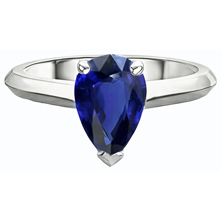 Bague Solitaire de Fiançailles Taille Poire Saphir Sri Lankais 2 Carats