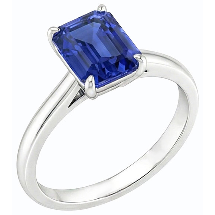 Bague Solitaire émeraude Ceylan Saphir Or Blanc 14K 1.50 Carats