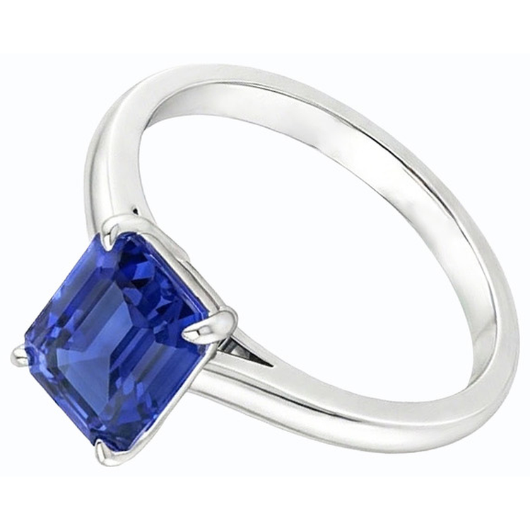 Bague Solitaire émeraude Ceylan Saphir Or Blanc 14K 1.50 Carats