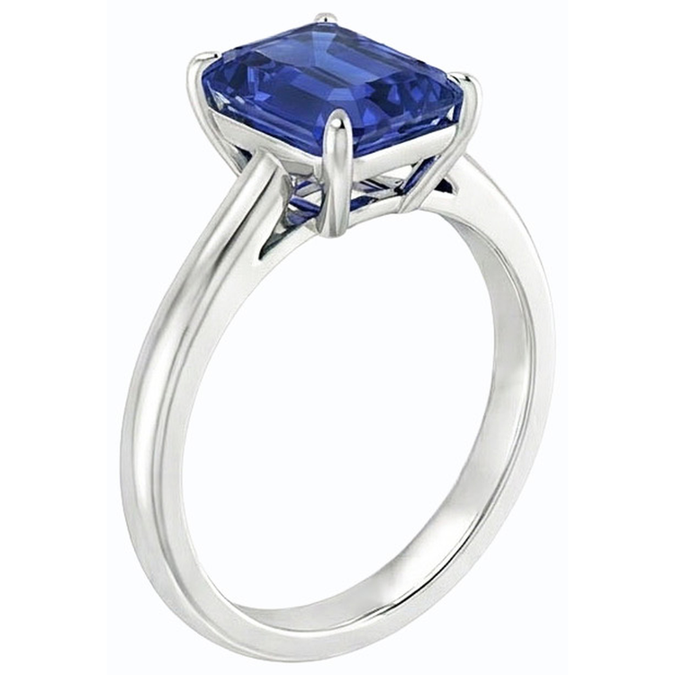 Bague Solitaire émeraude Ceylan Saphir Or Blanc 14K 1.50 Carats
