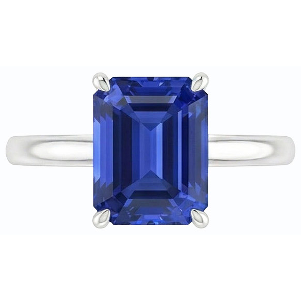 Bague Solitaire émeraude Ceylan Saphir Or Blanc 14K 1.50 Carats