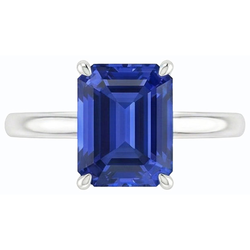 Bague Solitaire émeraude Ceylan Saphir Or Blanc 14K 1.50 Carats