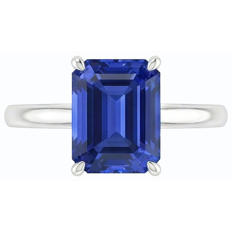 Bague Solitaire émeraude Ceylan Saphir Or Blanc 14K 1.50 Carats