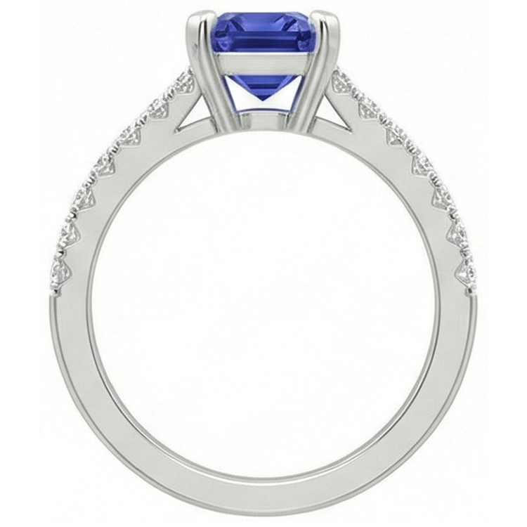 Bague Solitaire émeraude Saphir Bleu Profond Avec Accents 3 Carats