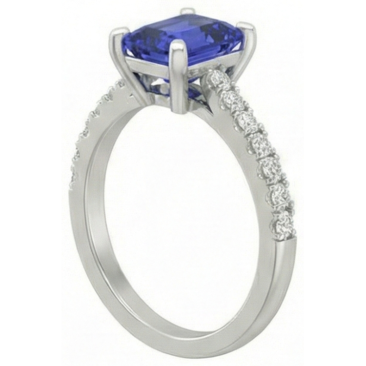 Bague Solitaire émeraude Saphir Bleu Profond Avec Accents 3 Carats