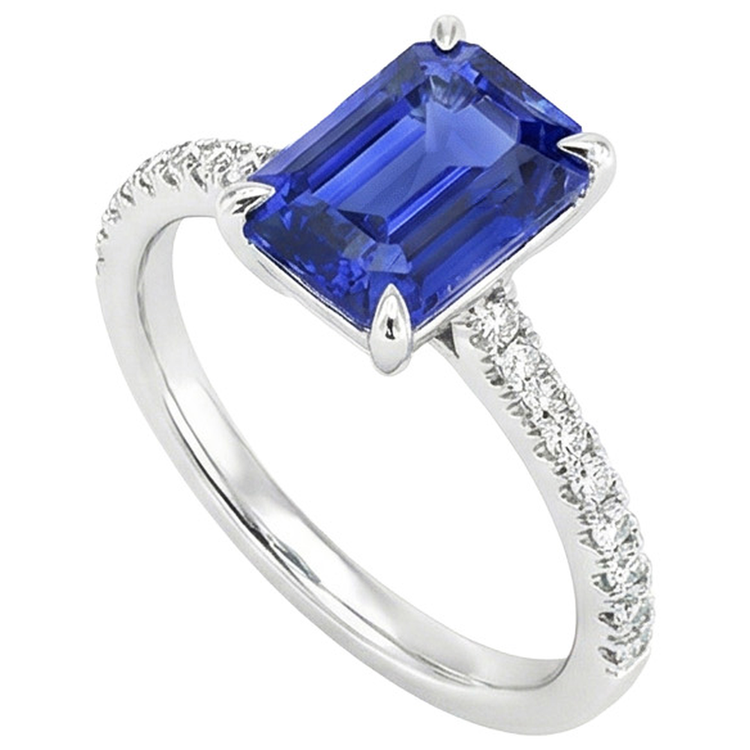 Bague Solitaire émeraude avec Accents Saphir Bleu & Diamant Naturels Extraits des Mines ( et non cultivés en laboratoire ) 4 Carats