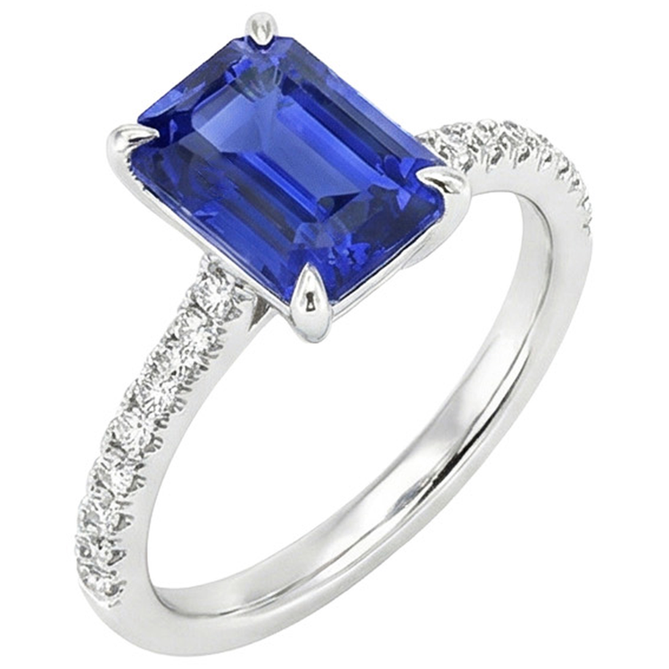 Bague Solitaire émeraude avec Accents Saphir Bleu & Diamant Naturels Extraits des Mines ( et non cultivés en laboratoire ) 4 Carats