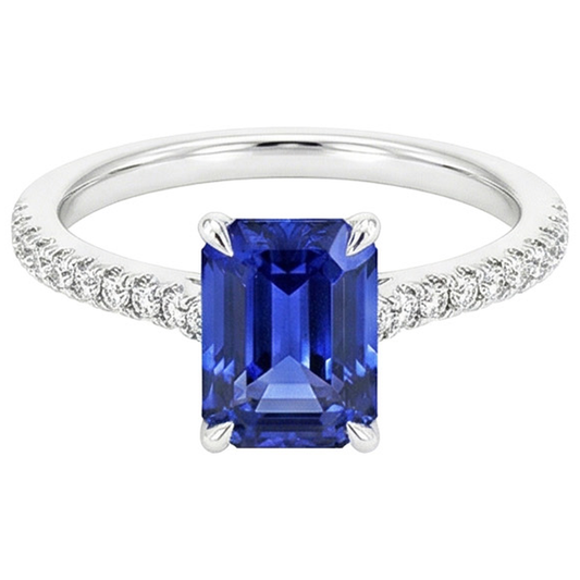 Bague Solitaire émeraude avec Accents Saphir Bleu & Diamant Naturels Extraits des Mines ( et non cultivés en laboratoire ) 4 Carats