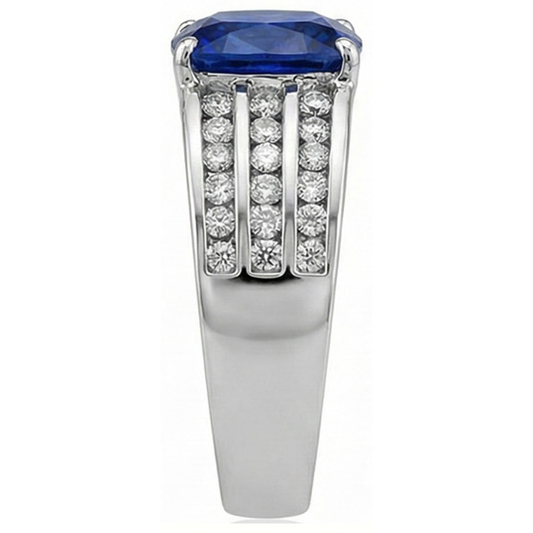 Bague Sri Lanka Coussin Saphir Avec Diamants Naturels Extraits des Mines ( et non cultivés en laboratoire ) Or 3.50 Ct Blanc 14K